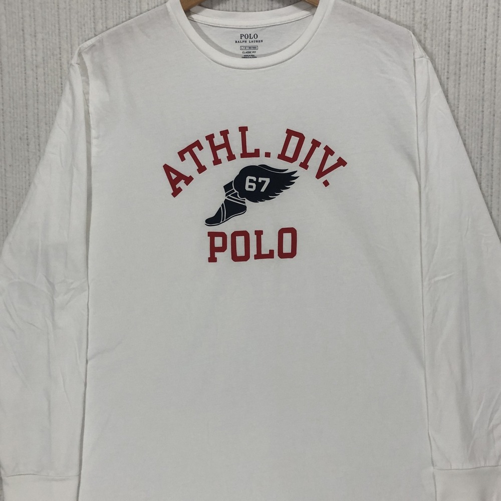 Polo Ralph Lauren Mens Athl Div 67 Winged Foot Long Sleeve T-Shirt White Large